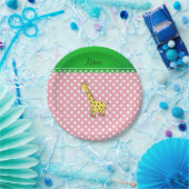 Gepersonaliseerde naam gele giraffe roze polka dot papieren bordje (Feest)