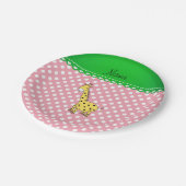 Gepersonaliseerde naam gele giraffe roze polka dot papieren bordje (Gekanteld)