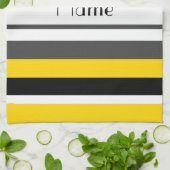 Gepersonaliseerde naam gele grijze strepen theedoek (Gevouwen)