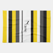 Gepersonaliseerde naam gele grijze strepen theedoek (Horizontaal)