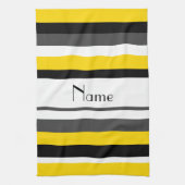Gepersonaliseerde naam gele grijze strepen theedoek (Verticaal)