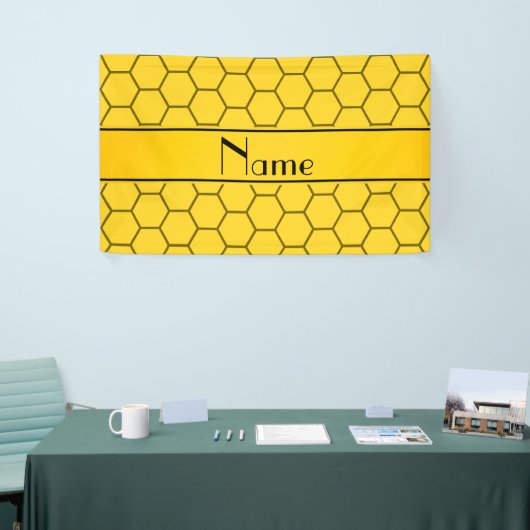Gepersonaliseerde naam gele honingraat spandoek (Beurs)