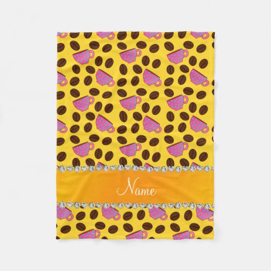 Gepersonaliseerde naam gele roze koffiebekers fleece deken (Voorkant)