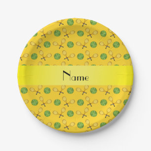 Gepersonaliseerde naam gele tennisballen papieren bordje