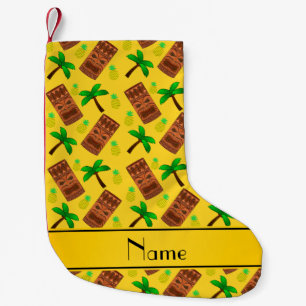 Gepersonaliseerde naam gele tiki ananassen palmboo kleine kerstsok