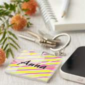 Gepersonaliseerde naam Geometric Pattern Sleutelha Sleutelhanger (Voorkant Rechts)