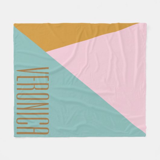 Gepersonaliseerde naam Geometrische roze blauwe pa Fleece Deken (Voorkant (Horizontaal))