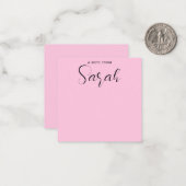 Gepersonaliseerde naam Girly kalligrafie roze Notitiekaartje (Voorkant / Achterkant in situ)