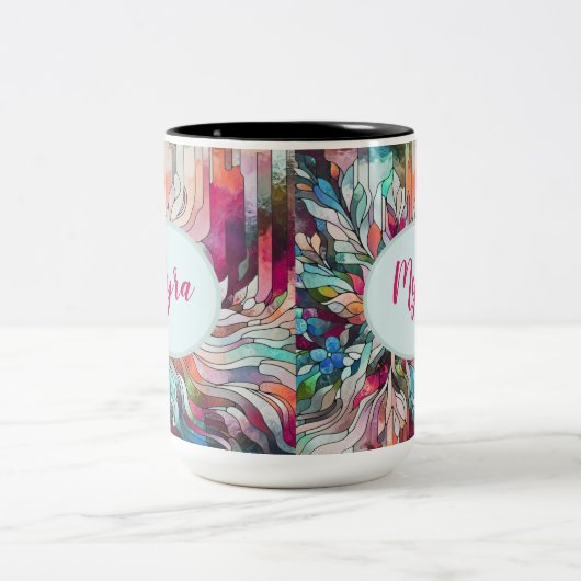 Gepersonaliseerde naam Glas in lood Abstract Tweekleurige Koffiemok (Center)