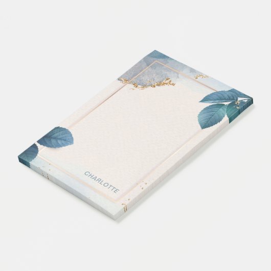 Gepersonaliseerde naam Gold Glitter Floral Waterve Post-it® Notes (Schuin)