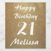 Gepersonaliseerde naam Gold Glitter Happy Birthday Wijn Etiket (Enkel label)
