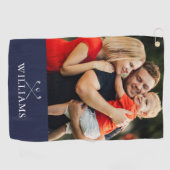 Gepersonaliseerde naam Golf Clubs Foto Navy Blue Golfhanddoek (Horizontaal)