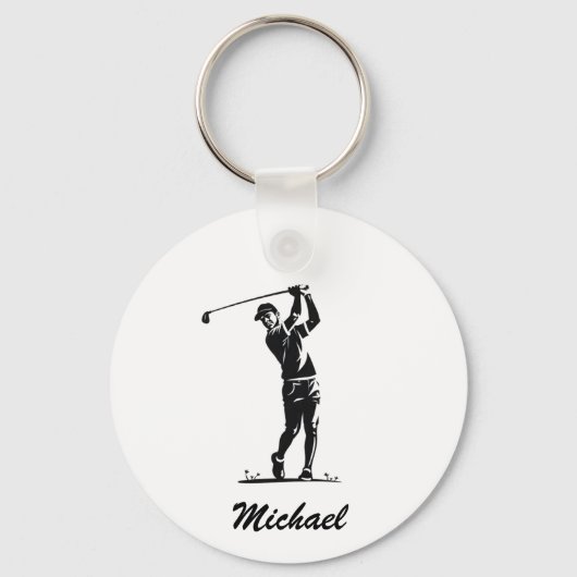 Gepersonaliseerde naam Golf Player Golfen Sleutelhanger (Voorkant)