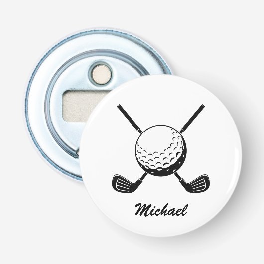 Gepersonaliseerde Naam Golf stick bal Golfer Golfe Button Flesopener (Voorkant)