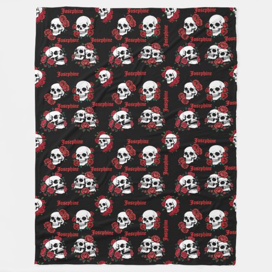 Gepersonaliseerde naam Gothic Skull & Rozen Hallow Fleece Deken (Voorkant)