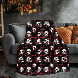 Gepersonaliseerde naam Gothic Skull & Rozen Hallow Fleece Deken