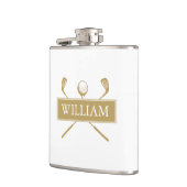 Gepersonaliseerde naam goud en wit clubs en bal heupfles (Links)