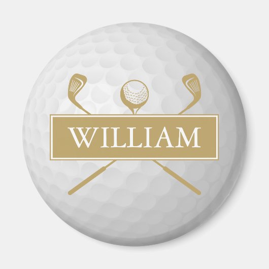 Gepersonaliseerde naam Goud en witte golfbal Magneet (Voorkant)