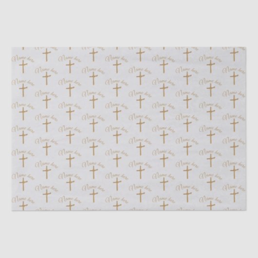 Gepersonaliseerde naam Gouden Kruis doopsel Tissuepapier (Voorkant)