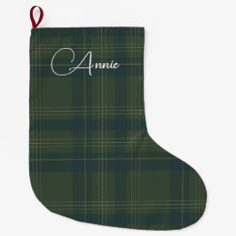 Gepersonaliseerde naam Green Buffalo Tartan Plaid Grote Kerstsok