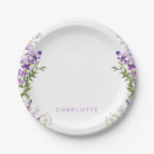 Gepersonaliseerde naam Greenery Lavendel Douche Papieren Bordje (Voorkant)