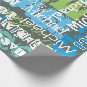 Gepersonaliseerde naam Grijs Blauw Groen Subway Ar Cadeaupapier (Hoek)