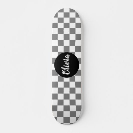 Gepersonaliseerde Naam grijs en wit Checkerboard Persoonlijk Skateboard (Voorkant)