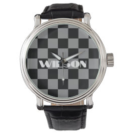 gepersonaliseerde naam grijs en zwart geruit  horloge