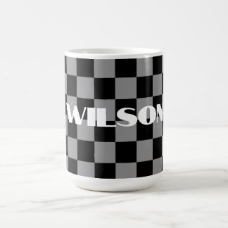 gepersonaliseerde naam grijs en zwart geruit  koffiemok