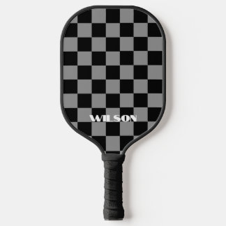 gepersonaliseerde naam grijs en zwart geruit  pickleball paddle