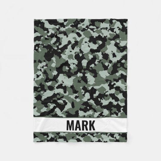 Gepersonaliseerde naam Groen Camouflage Patroon Fleece Deken (Voorkant)