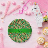 Gepersonaliseerde naam groen hamburgerpatroon papieren bordje (Feest)