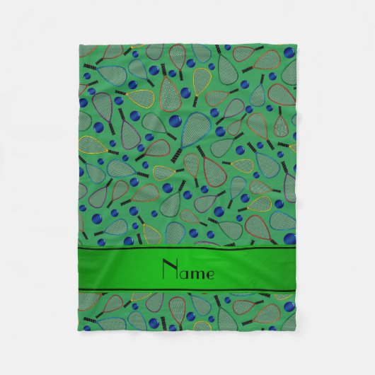 Gepersonaliseerde naam groen racquetbalpatroon fleece deken (Voorkant)