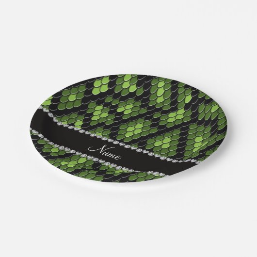Gepersonaliseerde naam groen slangenhuidpatroon papieren bordje (Gekanteld)