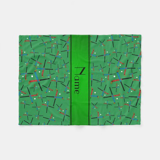 Gepersonaliseerde naam groen veld hockey patroon fleece deken (Voorkant (Horizontaal))