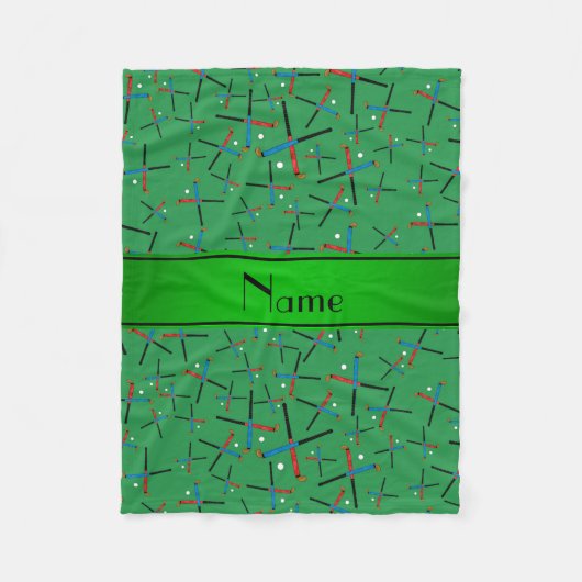 Gepersonaliseerde naam groen veld hockey patroon fleece deken (Voorkant)