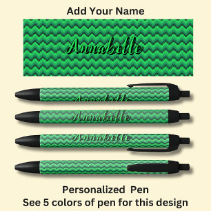 Gepersonaliseerde naam, groene Chevron Zig Zag Zwarte Inkt Pen