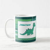 Gepersonaliseerde naam groene dinosaurus koffiemok (Links)