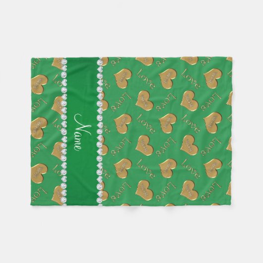 Gepersonaliseerde naam groene gouden harten mam li fleece deken (Voorkant (Horizontaal))