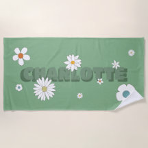 Gepersonaliseerde naam Groene Retro Stijl Bloemen