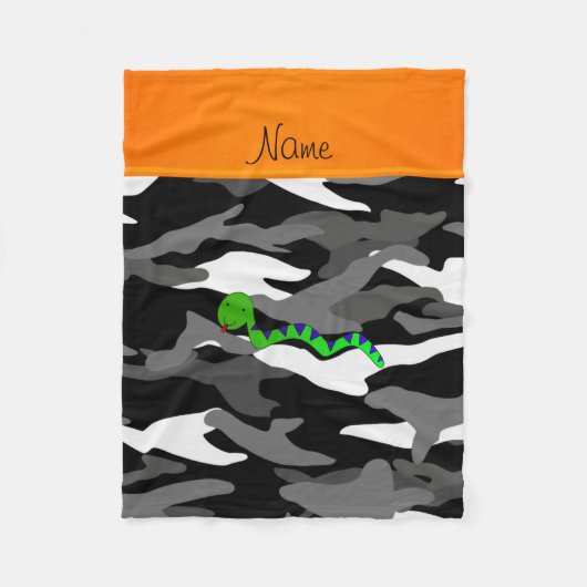 Gepersonaliseerde naam groene slang zwarte camoufl fleece deken (Voorkant)