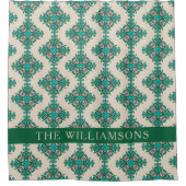 Gepersonaliseerde naam Groene Vintage Tegel Patroo Douchegordijn (Voorkant)