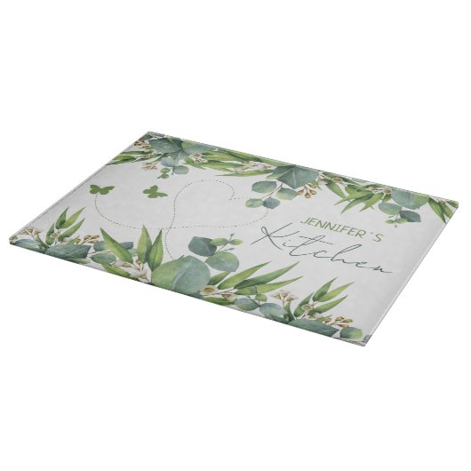 Gepersonaliseerde naam Groene Waterverf Bladeren Snijplank (Hoek)