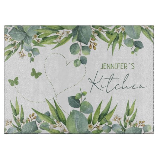 Gepersonaliseerde naam Groene Waterverf Bladeren Snijplank (Voorkant)