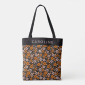 Gepersonaliseerde Naam Halloween Bloemenpatroon Si Tote Bag (Achterkant)