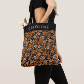 Gepersonaliseerde Naam Halloween Bloemenpatroon Si Tote Bag (Dichtbij)