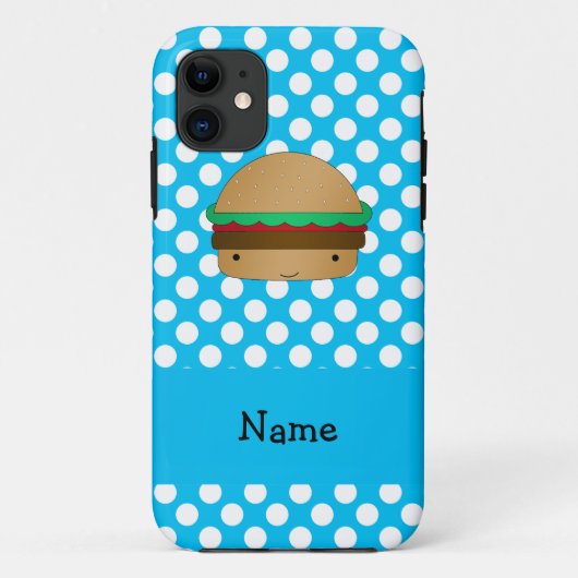Gepersonaliseerde naam hamburger blauw wit polka s Case-Mate iPhone case (Achterkant)
