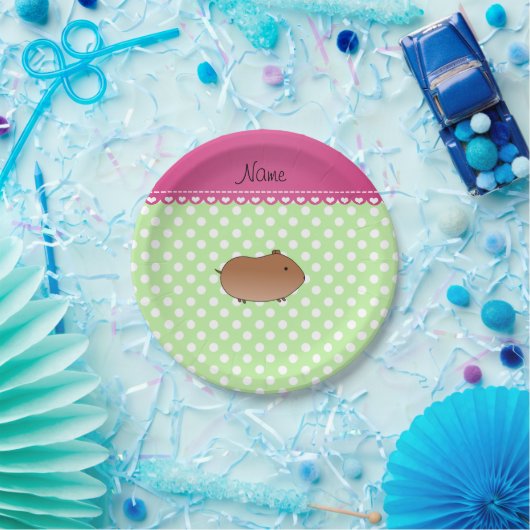 Gepersonaliseerde naam hamster groene witte stippe papieren bordje (Feest)