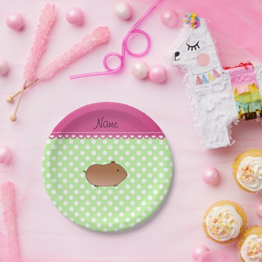 Gepersonaliseerde naam hamster groene witte stippe papieren bordje (Feest)