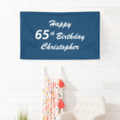 Gepersonaliseerde naam Happy 65th Birthday Blue Pl Spandoek (Insitu)